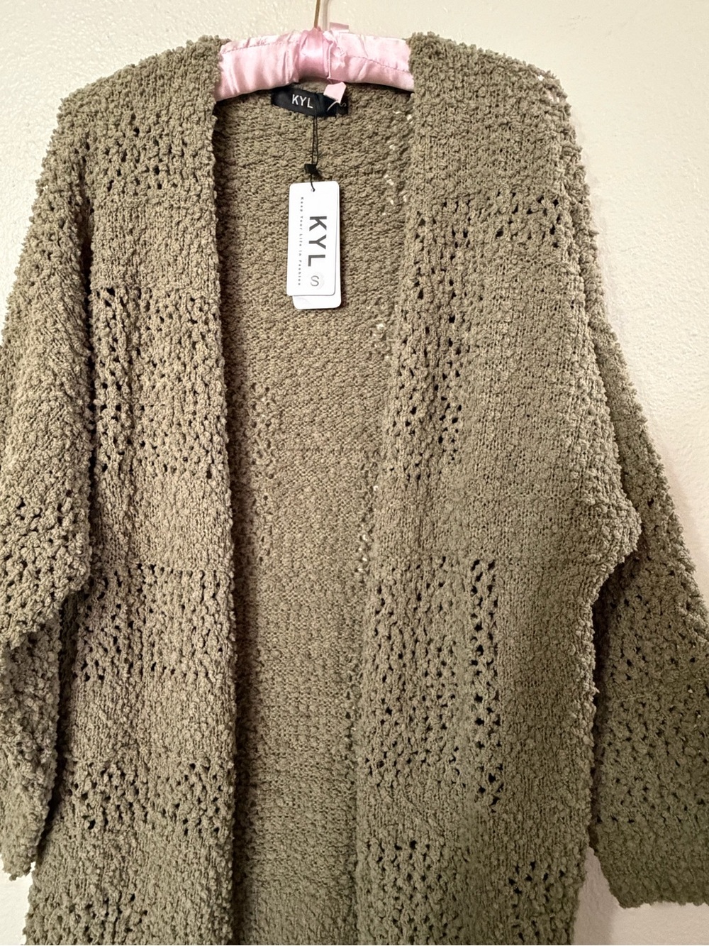 Kyl Women’s Olive Open-Front Chunky Knit Cardigan Sweater - Picture 5 of 11